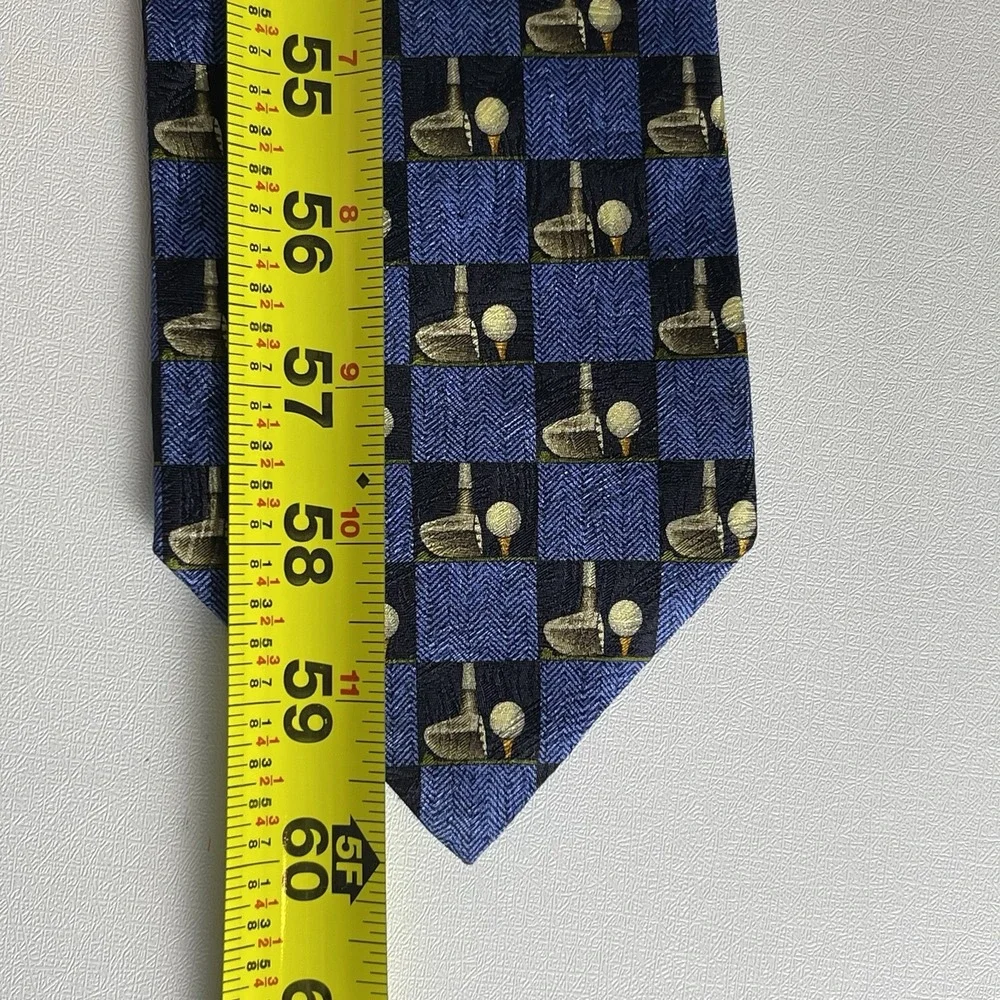 Ermenegildo Zegna 100% Silk Italy Seta Tie Golf Club Ball Blue Squares